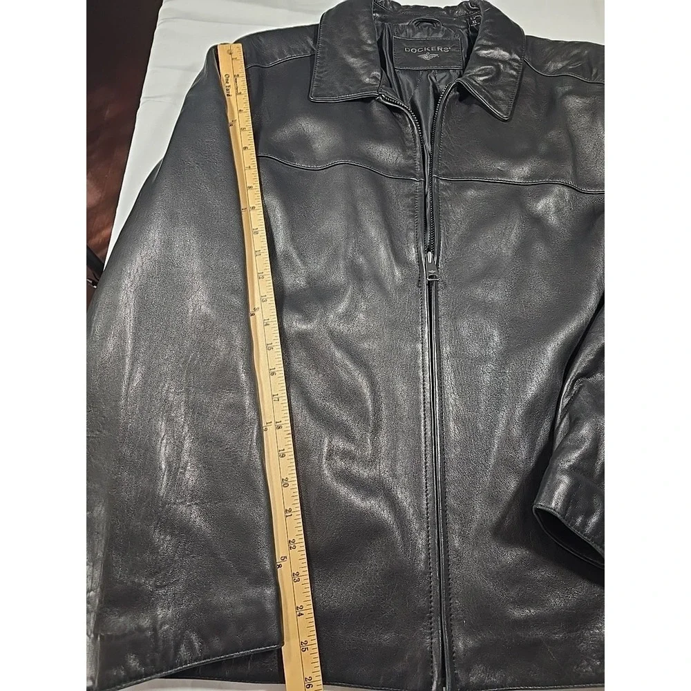 Dockers Black Leather Moto Jacket XL Men's‎ Biker Classic Vintage